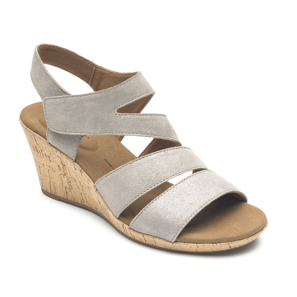 Rockport Womens Briah Strappy Wedge Comfort - Sandals Grey - ZKE841360